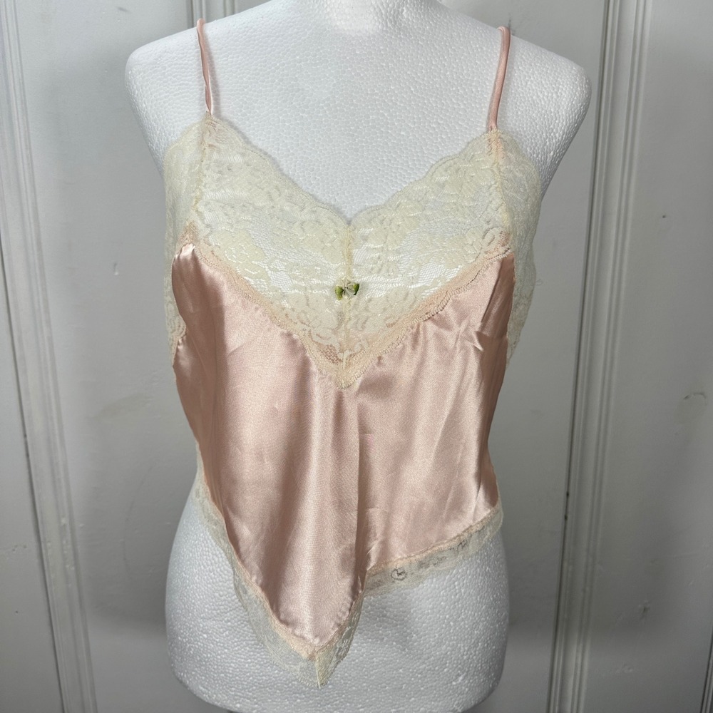 Vintage 90s Body Chic Pink Satin Lace Camisole Bustier Lingerie Top USA M